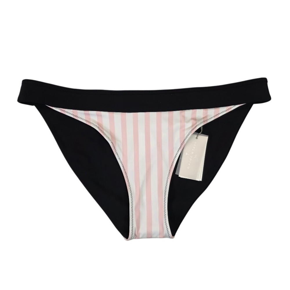 Heidi Klein Women's‎ L BB Hipster Bikini Bottom Pink Stripe Reversible Black NEW
